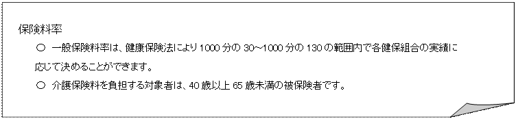 �l�p�`: ����: �ی�����
�Z�@��ʕی������́A���N�ی��@�ɂ��1000����30�`1000����130�͈͓̔��Ŋe���ۑg���̎��т�
�����Č��߂邱�Ƃ��ł��܂��B
�@�@  �@�Z�@���ی����𕉒S����Ώێ҂́A40�Έȏ�65�Ζ����̔�ی��҂ł��B
